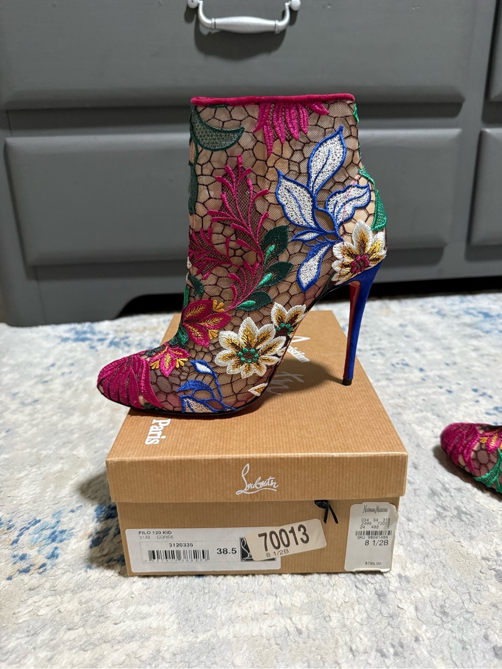 Christian Louboutin Multicolor Miss Tennis Mesh Embroidered Lace Ankle Boots - Picture 3 of 7